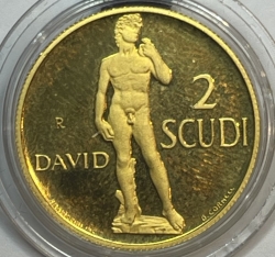 Золотая монета 2 скудо "Давид" Сан-Марино 1997г., Au 900, 6,45г.